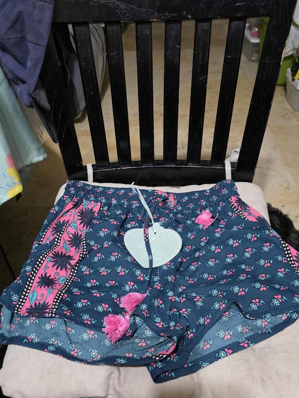 NWT Japna Teal FlotalTassel Resort Shorts Size M
